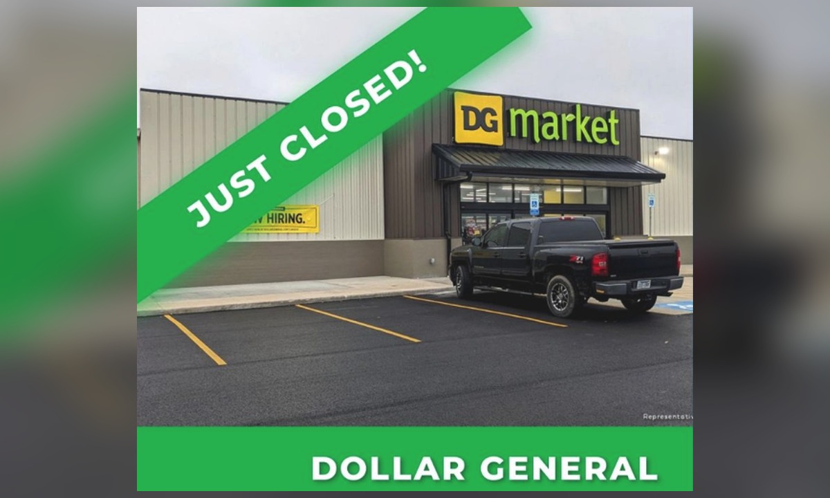 Dollar General Market storefront and parking lot in Dublin, Texas, with an embedded Just Closed banner